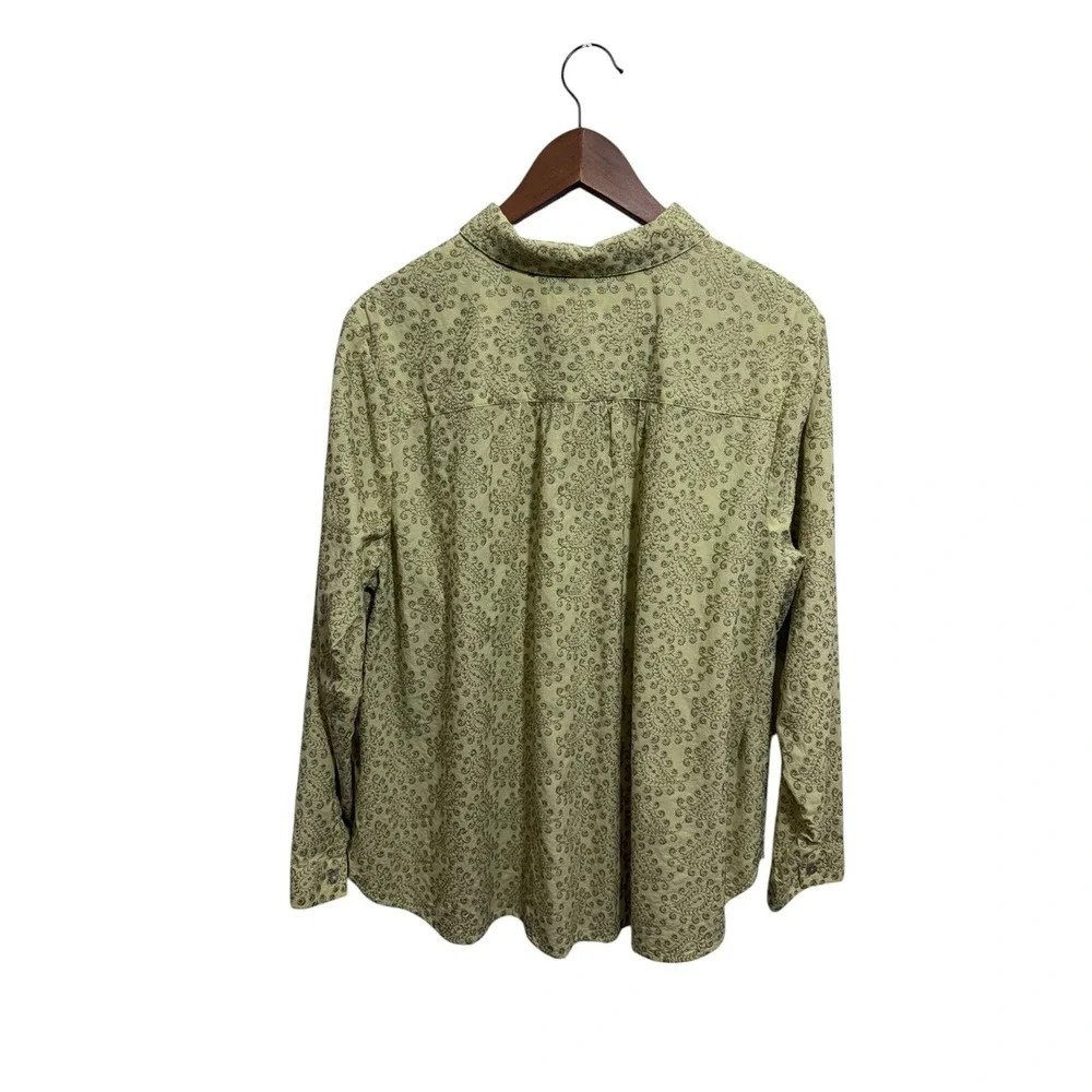 J. Jill Embroidered Button Down Shirt Womens Green Large, Floral Paisley Cotton - Picture 3 of 8